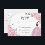 Chic Pink Floral Roses Silver Quinceañera Princess RSVP Card<br><div class="desc">Personalise these chic rsvp cards with your details easily and quickly,  simply press the customise it button to further re-arrange and format the style and placement of the text. (c) The Happy Cat Studio</div>