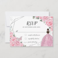 Chic Pink Floral Roses Silver Quinceañera Princess