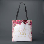 Chic Pink Floral Stripes Gold Confetti Bride Tribe Tote Bag<br><div class="desc">Pink Floral Stripes Gold Confetti Watercolor Floral Tribe Monogram Tote Bags- With trendy brush script font! ~ Check my shop to see the entire wedding suite for this design!</div>