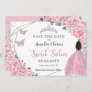 Chic Pink Floral Sweet Sixteen Brown Princess Save The Date