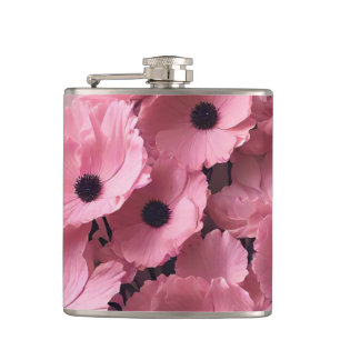 Chic pink floral watercolor bridal hip flask