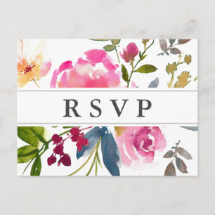 Chic Pink Floral Wedding RSVP Postcard