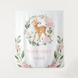 Chic Pink Floral Woodland Deer Girl Baby Backdrop Tapestry