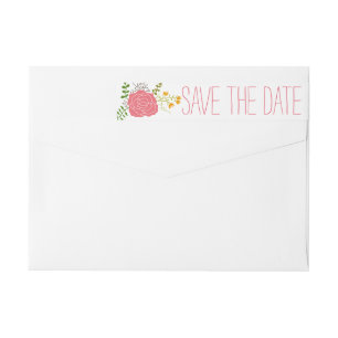 Chic Pink Flower Green Leaves Save The Date Wrap Around Label