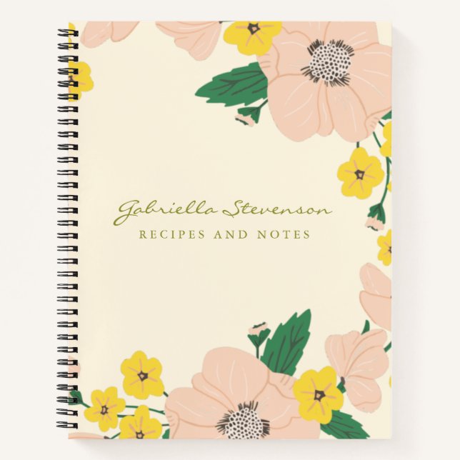 Chic Pink Flower Wreath Personalised Recipe Notebook (Front)