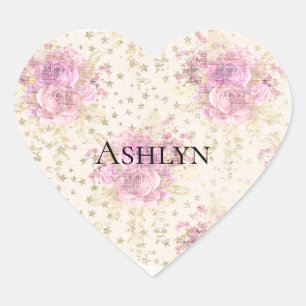 Chic Pink Flowers Heart Sticker