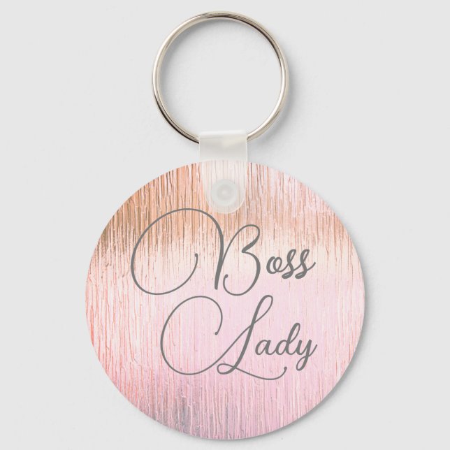 Chic Pink Frosted Glass Boss Lady   Key Ring (Front)