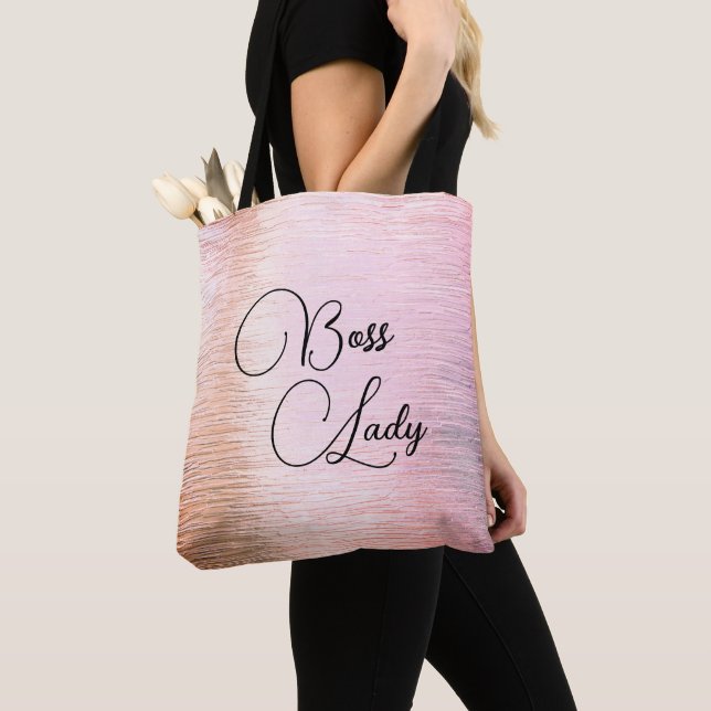 Chic Pink Frosted Glass Boss Lady Tote Bag (Close Up)