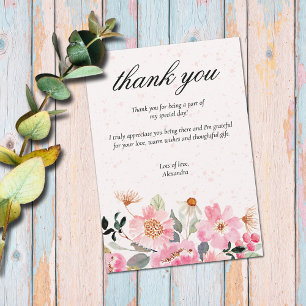 Chic Pink Garden Flowers Bridal Shower Thank You Card