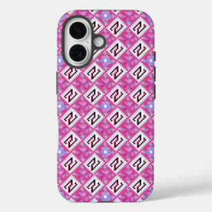 Chic Pink Geometric Alphabet N Initial iPhone 16 Case