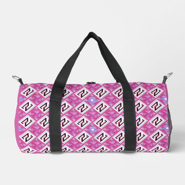 Chic Pink Geometric Alphabet N Initial Duffle Bag (Front)