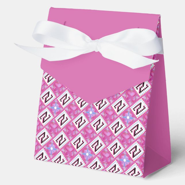 Chic Pink Geometric Alphabet N Initial Favour Box (Front)