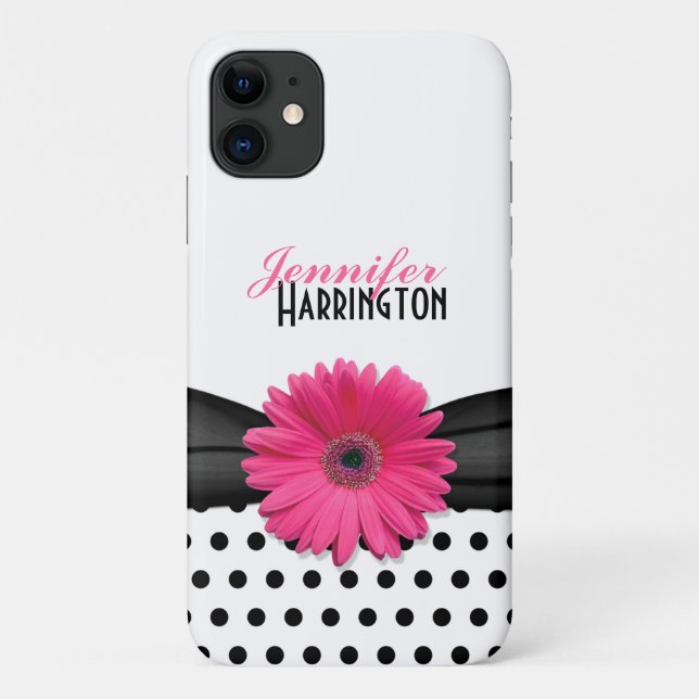 Chic Pink Gerbera Daisy Polka Dot Case-Mate iPhone Case (Back)