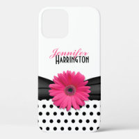 Chic Pink Gerbera Daisy Polka Dot