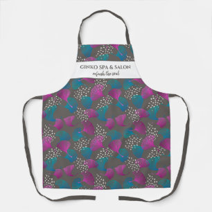 Chic Pink Ginkgo Leaf Print Custom Salon Spa Name Apron