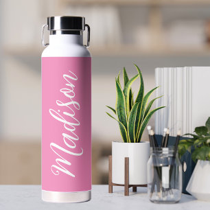 Chic Pink Girls Name White Script Personalised Water Bottle