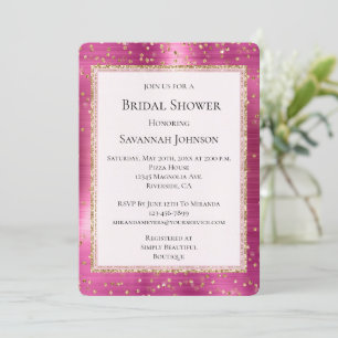 Chic Pink Glam Gold Sparkle Confetti Bridal Shower Invitation