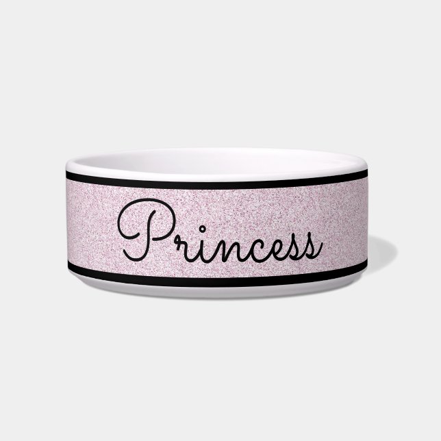 Chic Pink Glitter Customised Cat Bowl (Front)
