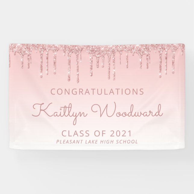 Chic Pink Glitter Drip Graduation Banner (Horizontal)