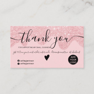 Chic pink glitter drips blush order thank you business card