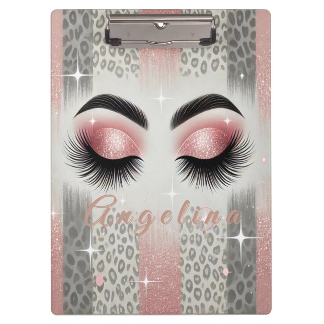 Chic Pink Glitter Eyelashes  Clipboard (Front)