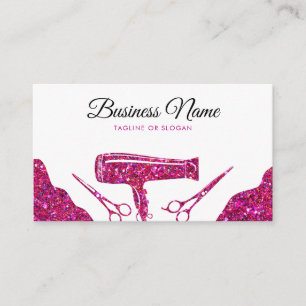 Chic Pink Glitter Hair Dryer Hairdresser Appointment Card
