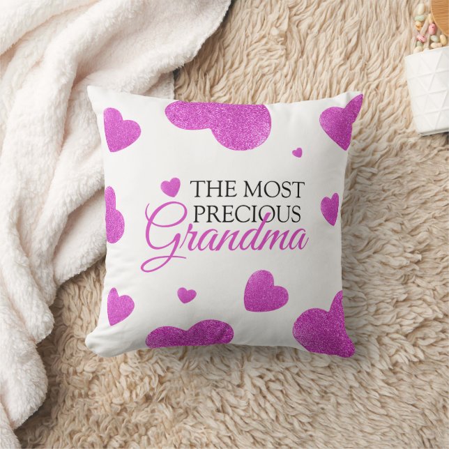 Chic Pink Glitter Hearts Grandma Cushion (Blanket)