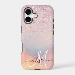 Chic Pink Glitter Iridescent Holographic Gradient