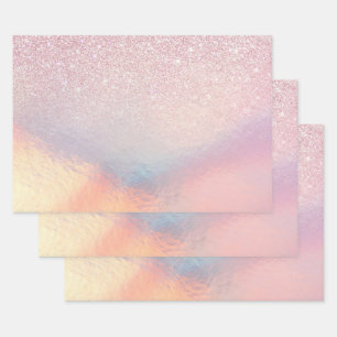 Chic Pink Glitter Iridescent Holographic Gradient Wrapping Paper Sheet