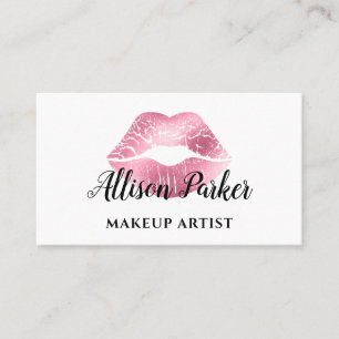 Chic Pink Glitter Lips Makeup Artist  Business Card