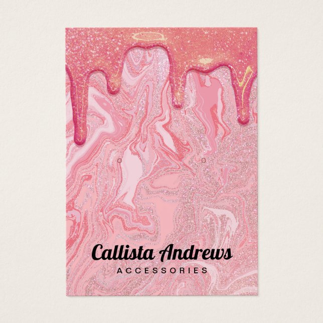 Chic Pink Glitter Marble Drips Earrings Display (Front)