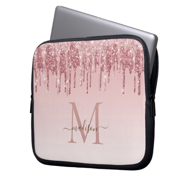 Chic pink  glitter  Monogram Laptop cases (Front Left)