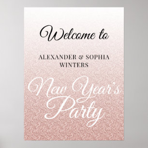 Chic Pink Glitter New Years Party Welcome Poster
