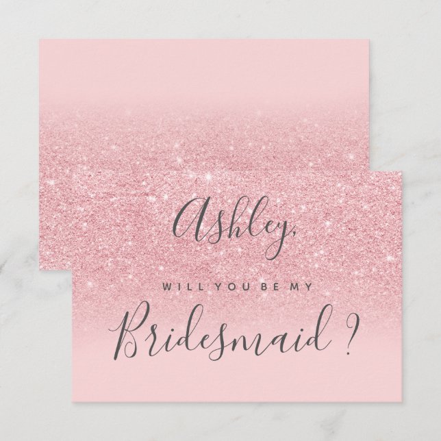 Chic pink glitter ombre be my bridesmaid invitation (Front/Back)