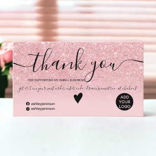 Chic pink glitter ombre sparkles order thank you business card