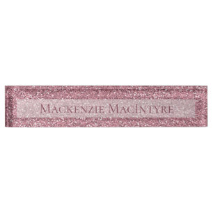 Chic Pink Glitter   Rose Gold Sparkle Nameplate
