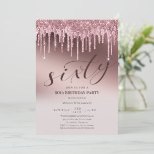 Chic Pink Glitter Sixty Surprise 60th Birthday Invitation