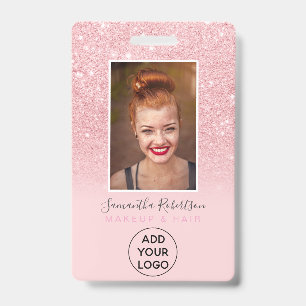 Chic pink glitter sparkle logo employee photo pass ID badge
