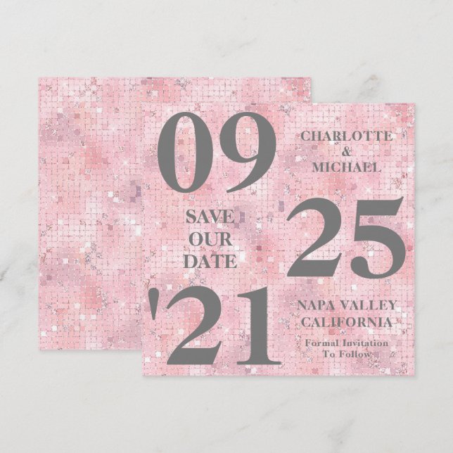 Chic Pink Glitter Sparkle Modern Save The Date Invitation (Front/Back)