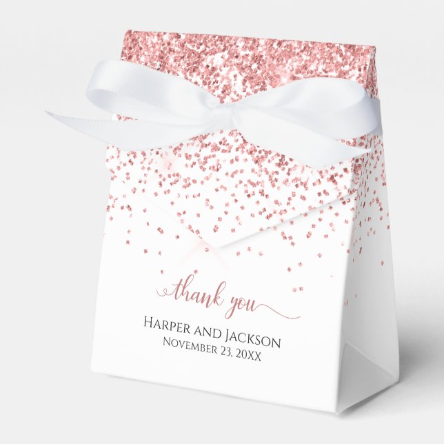 Chic Pink Glitter White Thank You Wedding Favour Box (Front Side)