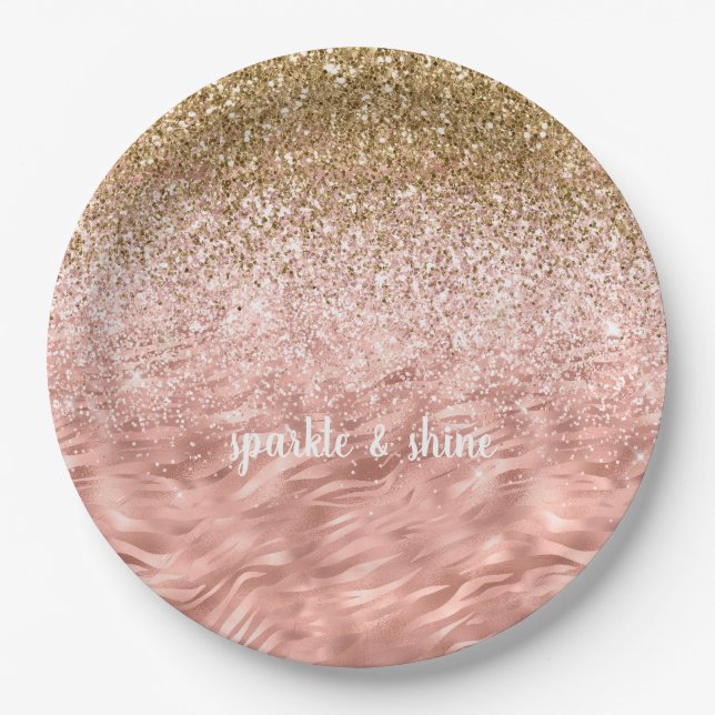 Chic Pink Glitz Zebra Print Paper Plate (Front)