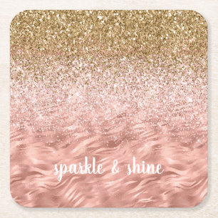 Chic Pink Glitz Zebra Print Square Paper Coaster