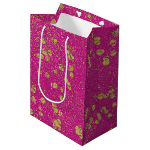 Chic Pink Glitzy Gold Sparkle Confetti Dots Medium Gift Bag
