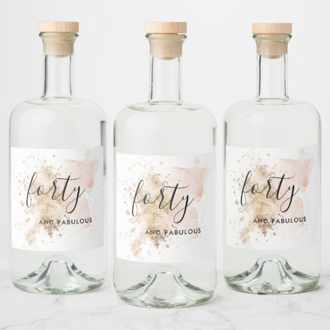Chic Pink & Gold 40th Birthday  Liquor Bottle Label (Bottles)