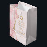 Chic Pink Gold Agate Bat Mitzvah Custom Party Medium Gift Bag<br><div class="desc">Chic pink and gold agate decorates the side of this beautiful,  custom Bat Mitzvah party gift bag. Your daughter's name is written in beautiful formal script under the Star of David. Pretty personalised gift bags for a chic,  stylish Jewish family celebrating a girl being called to the Torah.</div>