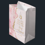 Chic Pink Gold Agate Bat Mitzvah Custom Party Medium Gift Bag<br><div class="desc">Chic pink and gold agate decorates the side of this beautiful,  custom Bat Mitzvah party gift bag. Your daughter's name is written in beautiful formal script under the Star of David. Pretty personalised gift bags for a chic,  stylish Jewish family celebrating a girl being called to the Torah.</div>