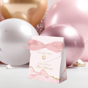 Chic Pink Gold Agate Bat Mitzvah Fancy Party Favour Box