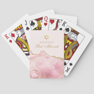 Chic Pink Gold Agate Bat Mitzvah Party Custom Playing Cards