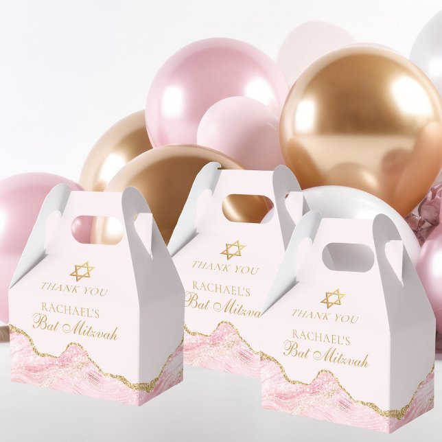 Chic Pink Gold Agate Custom Bat Mitzvah Party Favour Box (Creator Uploaded)