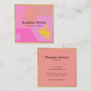 Chic Pink Gold Bee Professional Square Business Card